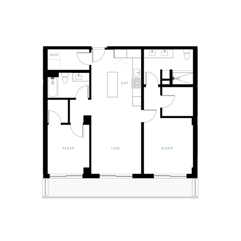Floor plan for 2 beds, 2 baths, 1017 sqft